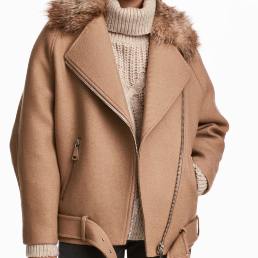 NWT H&M Long Camel Biker Jacket